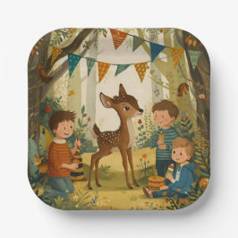 Little Spotted Deer Woodland Birthday Party Paper  ペーパープレート