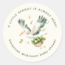 Little Sprout Baby Shower Stork Sticker ラウンドシール