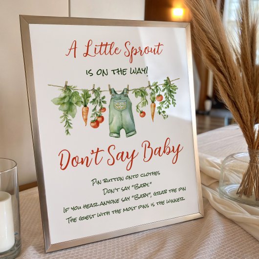 Little Sprout Clothesline Don't Say Baby Shower ポスター