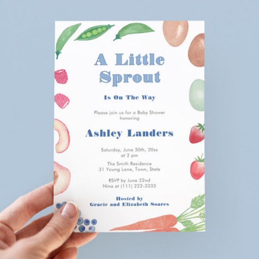 Little Sprout Farmers Market Baby Boy Shower 招待状