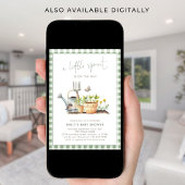 Little Sprout Green Gingham Garden Baby Shower  招待状