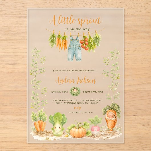 Little Sprout Locally Grown Baby Shower アクリル招待状 (正面)