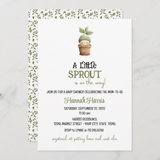 Little Sprout on the Way Baby Shower Invitation 招待状 (正面/裏面)