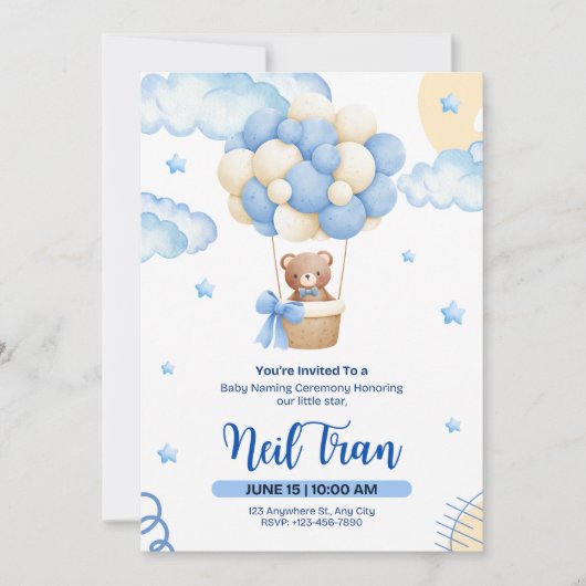 Little Star Baby Shower Invitation Design 招待状 (正面)