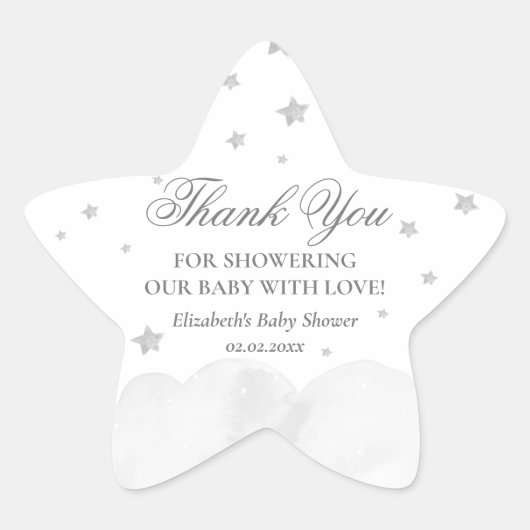 Little Star Gray Baby Shower Thank You Star Sticke 星シール (正面)
