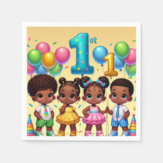 Little Stars First Birthday Bash スタンダードカクテルナプキン (正面)