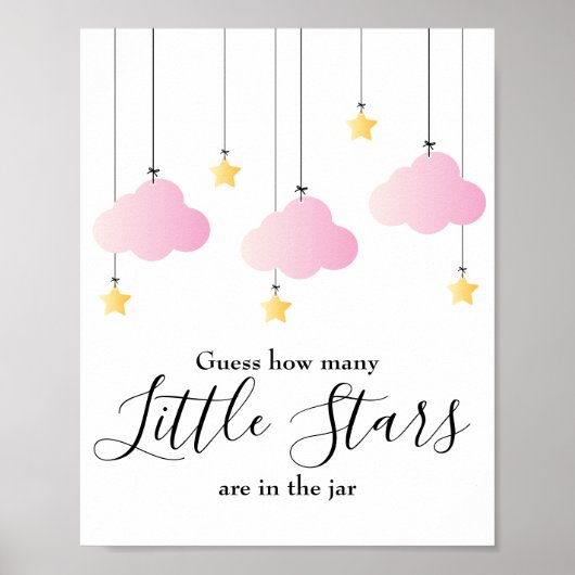 Little Stars Pink Baby Shower Game Sign ポスター (正面)