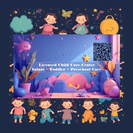 Little Steps Day Care QR Code Pastel Pink Violet 名刺