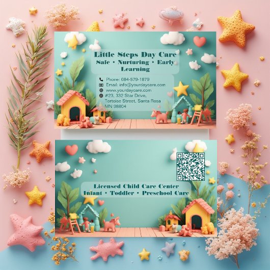 Little Steps Montessori Day Care QR Code Pastel 名刺