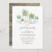 Little Succulents Mason Jars卒業素朴 招待状 (正面/裏面)