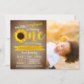 Little Sunflower 素朴 Burlap 1st Birthday写真 招待状 (正面)