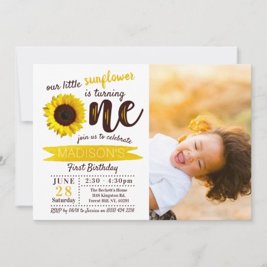 Little Sunflower 1st Birthday写真 招待状 (正面)
