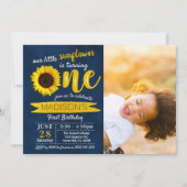 Little Sunflower Navy Blue 1stバースデーフォト 招待状 (正面)