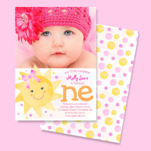 Little Sunshine 1st Birthday Girl写真 招待状