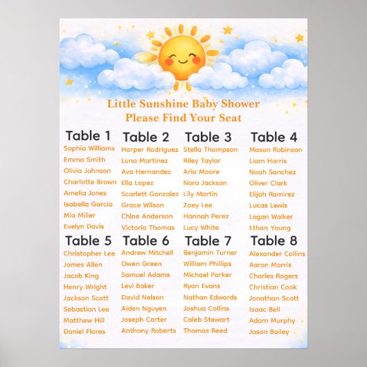 Little Sunshine Baby Shower Seating Chart ポスター (正面)
