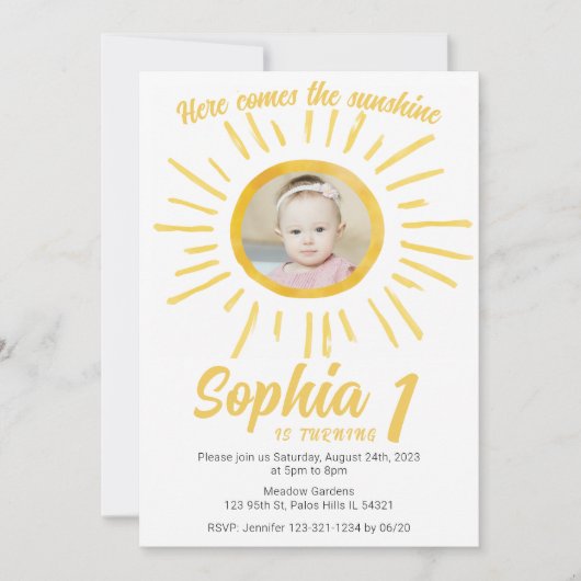 Little sunshine first sun birthday photo 招待状 (正面)