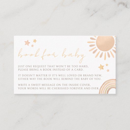 Little Sunshine rainbow Sun赤ちゃんシャワー用の本 エンクロージャーカード (正面)