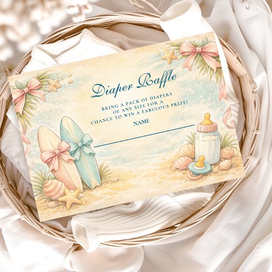 Little Surfer Baby Shower Diapper Raffle エンクロージャーカード
