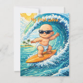Little Surfer Dude Party Digital Download  招待状 (正面)