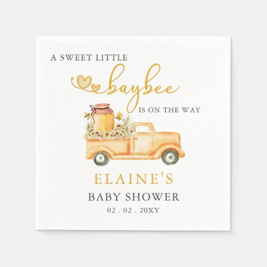 Little Sweeteはミツバチの赤ちゃんシャワーの途中にある スタンダードカクテルナプキン (正面)