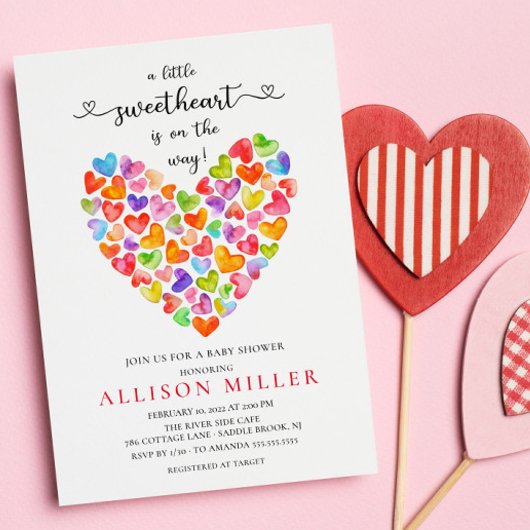 Little Sweetheartハートガールズベビーシャワーインヴィータ 招待状