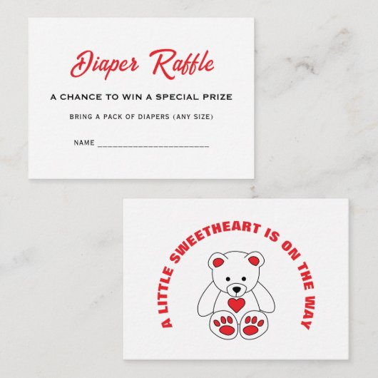 Little Sweetheart赤ちゃんシャワーおむつラッフル名 エンクロージャーカード (正面/裏面)