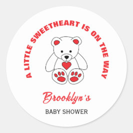 Little Sweetheart赤ちゃんシャワー赤い白テディベア ラウンドシール