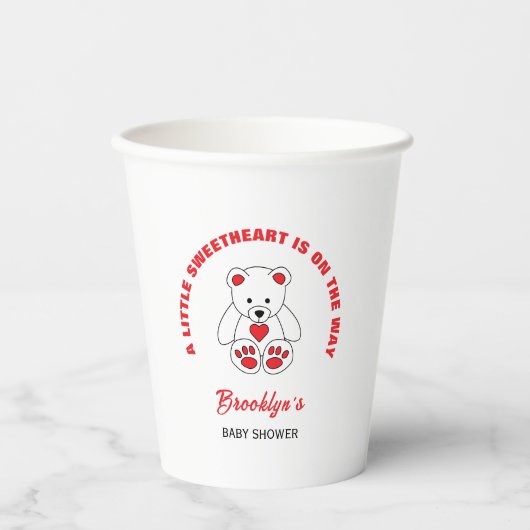 Little Sweetheart赤ちゃんシャワー赤い白テディベア 紙コップ (正面)