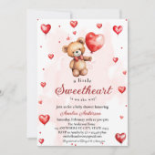 Little Sweetheart ウォーターカラーテディベアベイビーシャワー 招待状 (正面)