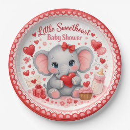 Little Sweetheart ピンクの象 ベビーシャワー ペーパー ペーパープレート