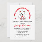 Little Sweetheart 赤白テディベア ベビーシャワー 招待状 (正面)