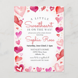 Little Sweetheart 2月の女の子のための赤ちゃんシャワー ポストカード