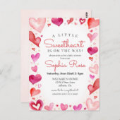 Little Sweetheart 2月の女の子のための赤ちゃんシャワー ポストカード (正面/裏面)