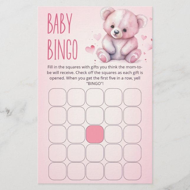 Little sweetheart bear Baby Shower bingoゲーム (正面)