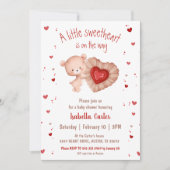 Little Sweetheart Bear Red Valentines Baby Shower 招待状 (正面)