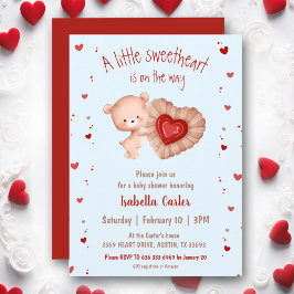 Little Sweetheart Bear Valentines Boy Baby Shower 招待状