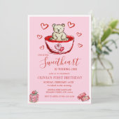 Little Sweetheart Birthday Bear Hearts Invitation 招待状 (スタンド正面)