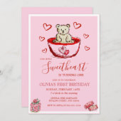Little Sweetheart Birthday Bear Hearts Invitation 招待状 (正面/裏面)