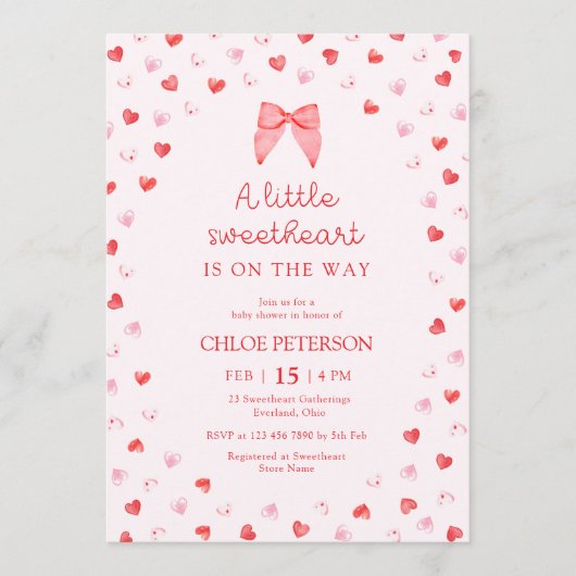Little Sweetheart Bow Baby Shower Invitation 招待状 (正面)