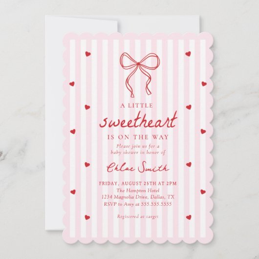Little Sweetheart Bow Baby Shower Invitation 招待状 (正面)