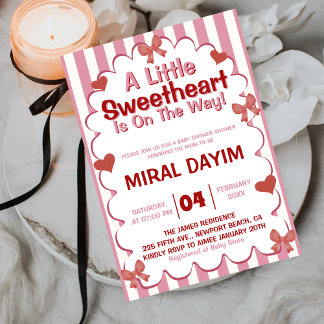 Little Sweetheart Bow Baby Shower Invitation 招待状