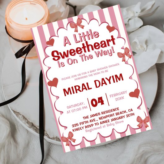 Little Sweetheart Bow Baby Shower Invitation 招待状