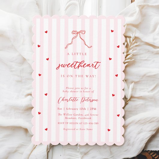 Little Sweetheart Bow Baby Shower Invitation 招待状