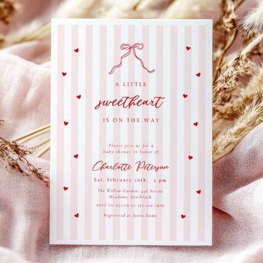 Little Sweetheart Bow Baby Shower Invitation 招待状