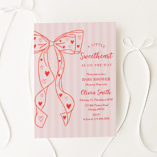 Little Sweetheart Bow Baby Shower Invitation 招待状