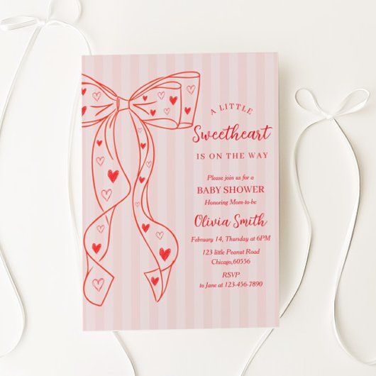 Little Sweetheart Bow Baby Shower Invitation 招待状