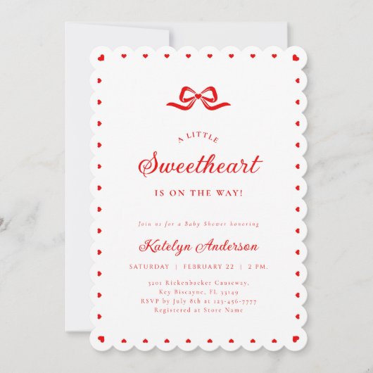 Little Sweetheart Bow Baby Shower Invitation 招待状 (正面)
