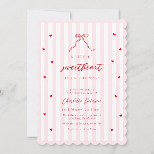 Little Sweetheart Bow Baby Shower Invitation 招待状 (正面)