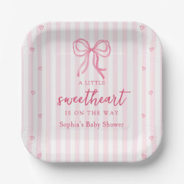 Little Sweetheart Bow Baby Shower Paper Plates  ペーパープレート