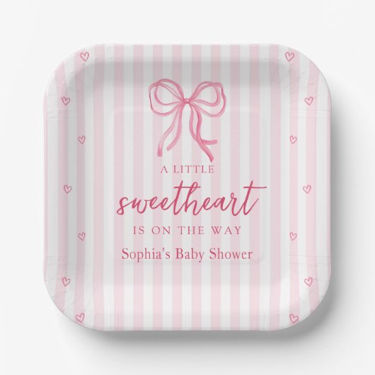 Little Sweetheart Bow Baby Shower Paper Plates ペーパープレート (正面)